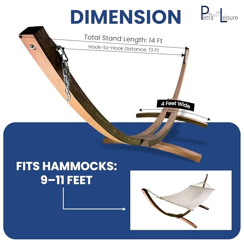 Petra Leisure, 14 Ft. Natural Stain & Water Treated Wooden Arc Hammock Stand + Premium Deluxe Quilted, Double Padded Hammock Bed + Pillow. 2 Person Bed w/ 450 LB Capacity. (Brown Chic)