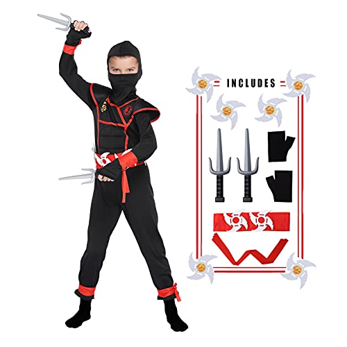 HobbyLane Deluxe Ninja Costume for Kids, Ninja Muscle Costume Set with Ninja Foam Accessories for Halloween Dress Up Cosplay