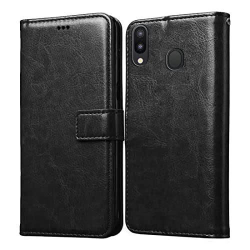 Image of Flip Cover Compatible with Samsung Galaxy M20 | Premium Leather Finish | Inbuilt Pockets & Stand | Flip Cover Back Case for Samsung Galaxy M20 (Black)