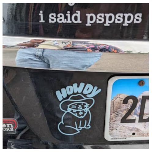 Image of Cowboy Cat Car Stickers - Cute Meowdy Bumper Stickers - Vinyl Car Decals - Waterproof, Weatherproof， Uv Resistant - Funny cat Meme Stickers for - Car, Trucks, Windows, Gifts, Laptop