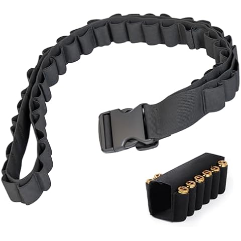 DUXCIYHTA 50 Rounds Shotgun Shell Bandolier for 12 Gauge Adjustable Nylon Shell Shoulder Carrier Belt with a 8 Rounds Buttstock Holder for Shotgun Outdoor Hunting Cover