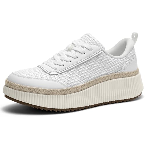 Women Espadrille Platform Sneakers Chunky Fashion Casual Shoes for Women Comfortable Walking Sneakers(White,8.0)