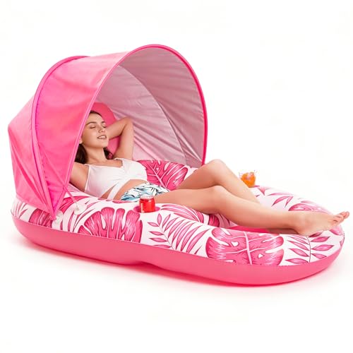 Jasonwell Pool Float with Canopy - Inflatable Pool Floaties Adult Lounger Floats Raft Floating Chair with Cup Holders for Swimming Pool Lake Water Lounge Float Beach Pool Party Toys for Adults (Rose) by Jasonwell - Used condition - Image 8