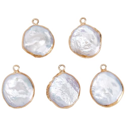 Image of Hobbspring 5Pcs Natural Pearls Pendants Electroplated Cultured Freshwater Pearl Charms Irregular Rectangle Baroque Pearl Charms for Necklace Earrings Bracelet Jewelry Making DIY Crafts