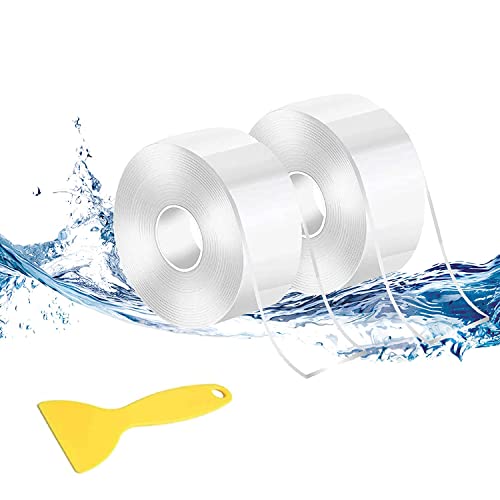 Image of Caulk Strip Tape, Clear PVC Waterproof Self-Adhesive Sealing Tape for Kitchen Bathtube Bathroom Toilet Sink Floor Wall Corner Edge with Tool, 2 PCS (Clear / 16.4Ft)