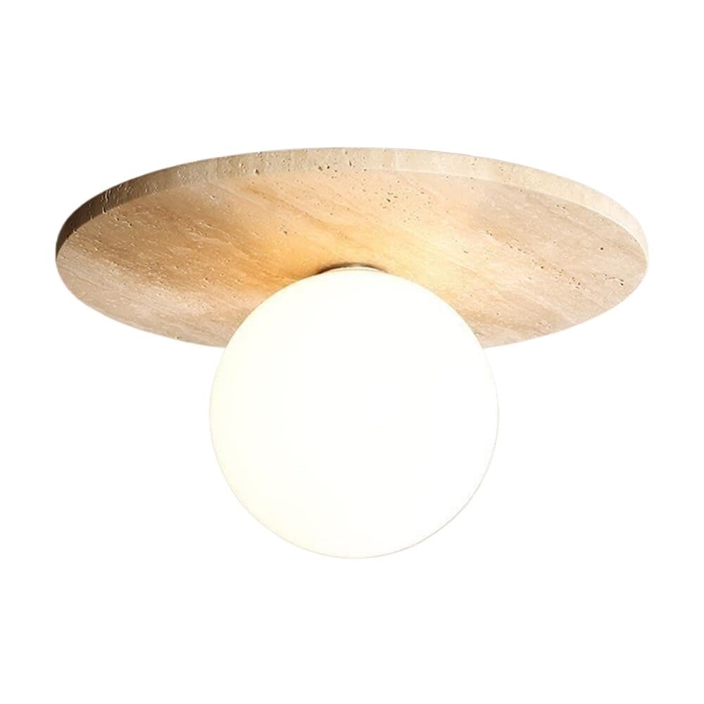 ITOSUI Travertine Ceiling Light, Flush Mount Ceiling Lamp, Yellow Stone LED Fixture, Wood Base G9 Tri-Color Light, Natural Material Lamp for Hallway, Bedroom, Entryway, Corridor, Aisle