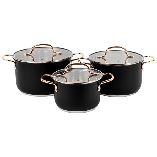 KARL HAUSMANN Juego de Ollas Acero Inoxidable - 3 Piezas - Bateria de Cocina de Acero Inoxidable 18/0 con Tapas de Vidrio - Apta para induccion, Gas y Vitrocerámica - Set Ollasa