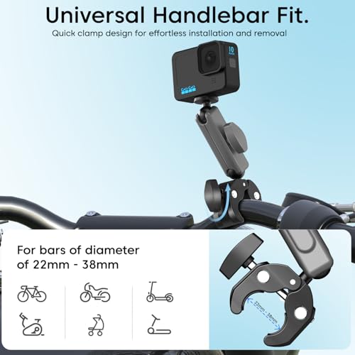 Image of Sounce Camera Clamp Handlebar Bike Mount 360 Double Ball Head Magic Arm with 1 /4 inch-20 Thread for Motorcycle /Monitor /Canon /Nikon /DSLR /Gopro /LED Lights /Ronin-M /Ronin MX /Freefly (Clamp), Black