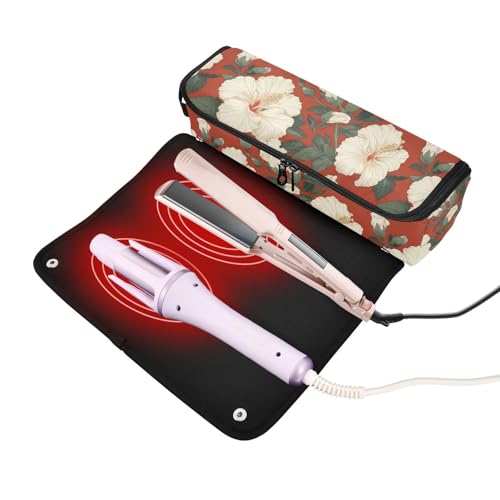 Bolso de viaje para herramientas de cabello rojo Blooming Flowers con funda resistente al calor impermeable organizador para planchas y rizadores miniatura 2
