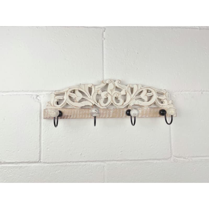D,casa Appendiabiti da parete manico in legno intagliato metallo 4 ganci - 40x9x13 cm