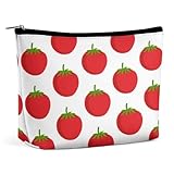  Dyscalibro Trousse per cosmetici, a pois rossi, borsa da toeletta portatile con cerniera per uso quotidiano, viaggio, Cartone animato di pomodoro, One Size