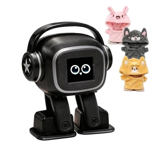 AI chatbot Robot Companion and smart Interactive Toy Featuring Voice Chat, Facial Expressions, Dancing and Music, Complete with a complimentary Outfit—Making it the Ideal Gift (Black)