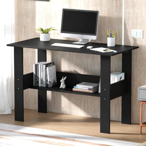 Image of Lukzer Premium Engineered Wood Computer Desk with One Tier Shelves | ST-005 /Black | Laptop Study Table for Office Home Workstation Writing Modern Desk (110 x 55 x 77 cm)