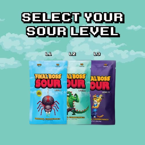 Final Boss Holiday Sour Candy, Sour Cranberries, 10 Pack, Level 2, Fruit Chews with Real Dried Fruit, No Artificial Colors or Flavors, Low Calorie Snack for Kids, Teens, Adults, Lunch Boxes