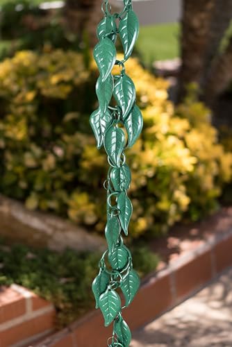 Monarch Rain Chains Aluminum Cascading Leaves Green Rain Chains for Gutters – 8.5 ft Green Decorative Rainchain Outdoor Durable Heavy Duty Gutter Chain Downspout, Modern Rainchains for Outside