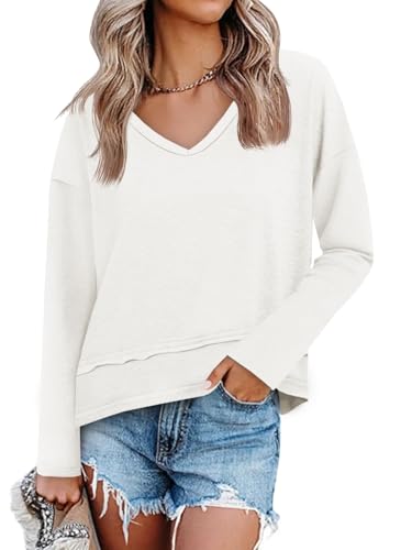 Image of Cicy Bell Womens Long Sleeve T Shirts V Neck Casual Flowy Tops Fall Fashion Loose Fit Basic Tees