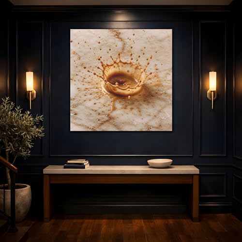 Tableau abstrait cafe moderne marron beige deco murale salle a manger - 4