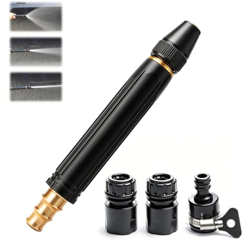 Home High-Pressure Car Wash Water Gun with Booster Nozzle 360° Heavy Duty Garden Hose Nozzle 3 Adjustable Spray Patterns Multi F