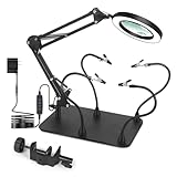 Lupa con luz y soporte, brazos giratorios de cuello de cisne y placa base resistente