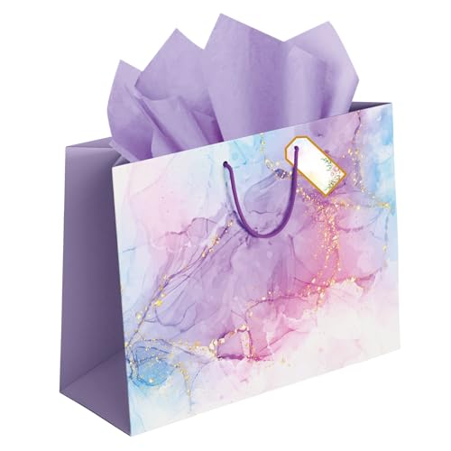 Image of Apex Graphics Large Gift Bags - Purple Paper Bags for Gifting with Tissue and Tag - Carry Bags for Return Gift Birthday Wedding Party - 14 x 10.5 x 4 Inch - Pack of 5