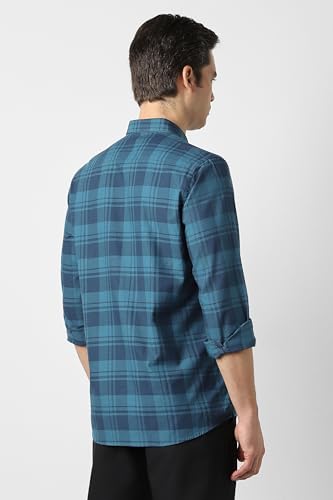 Image of Peter England Men's Checkered Cotton Shirt | Smart Casual | Full Sleeves