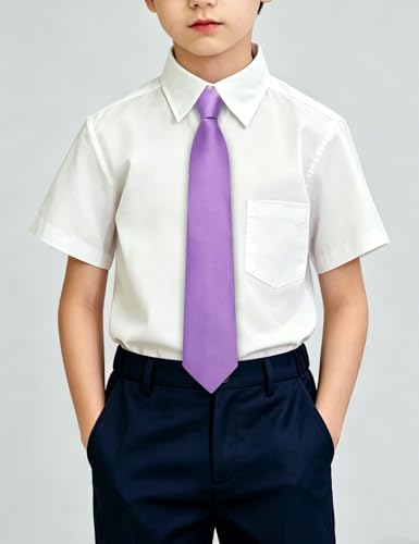 Image of Hi-Tie Pretied Boys Ties Solid Color Kids Adjustable Necktie Lapel Pin Clip Set Age 8-12 Wedding School Graduation