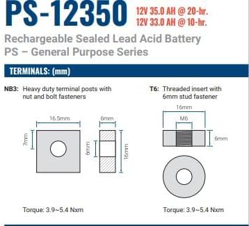 Miniatura 2 de Power Sonic PS-12350 Batería de plomo ácido sellada recargable 12V 35AH para uso general, médica, iluminación de emergencia, fuego y seguridad con