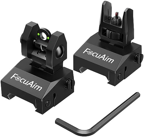FocuAim R2 Fiber Optic Iron Sights, Flip Up Front and Rear Sites Sights for Picatinny Rail with Red and Green Dot, Flip Up Backup Sights