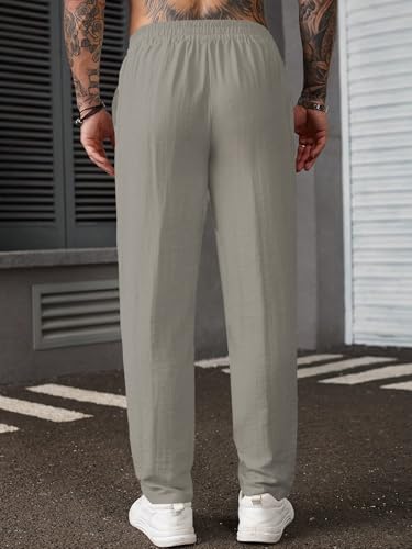 Image of TAGDO Men's Cotton Casual Premium Linen Blend Pants | Lightweight & Breathable Fabric | Elastic Waist with Button | Loose Fit | Perfect for Holidays & Travel (2055)