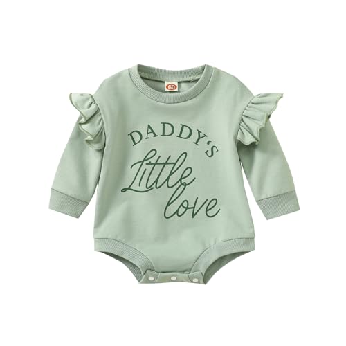 Image of MERSARIPHY Baby Girl Sweatshirt Romper Newborn Outfits Oversized Ruffle Daddy's Letter Bubble Bodysuit Fall Winter Clothes (Green, 18-24 Months)