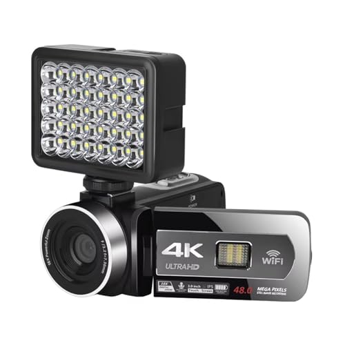 4Kビデオカメラ カムコーダー 48MP ナイトビジョン デジタルカムコーダー WIFI ウェブカメラ 写真撮影用 18倍ズーム ビデオレコーダー(Light)