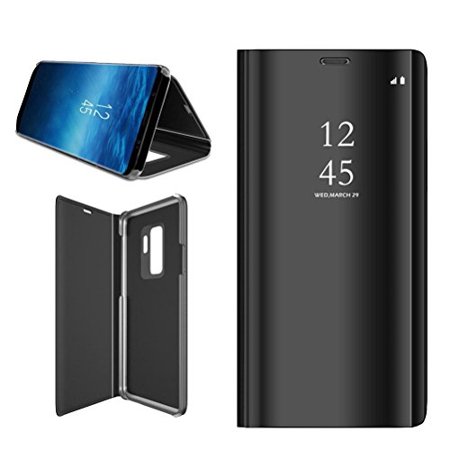 UKCOCO Capa de telefone flip luxuosa preta, com hibernar e despertar inteligente, suporte, espelhada
