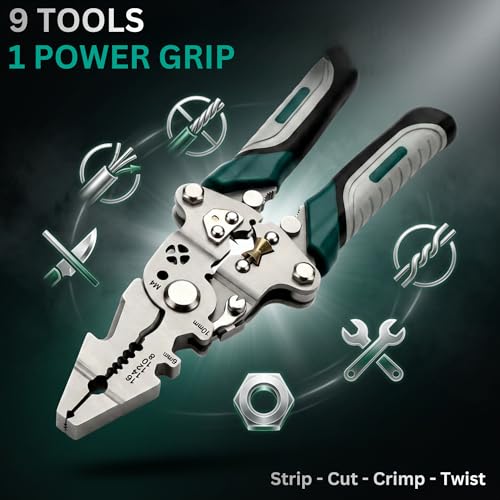 Image of HUPLA 9-in-1 Multifunction Wire Stripper and Cutter Plier | Heavy Duty Wire Cutter Tool for Electricians & DIY Use | Cuts & Strips Copper & Aluminium Wires | Ergonomic Non-Slip Handle