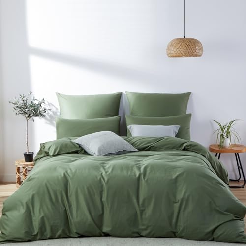 Lanqinglv Bettwäsche 220x240 cm Baumwolle Dunkelgrün Grün,ÖKO-TEX Bettwäsche-Set,Bettbezug 220x240 cm mit Reißverschluss und 2 Kissenbezug 80x80cm