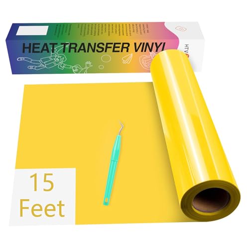 Image of HTVRONT Yellow HTV Vinyl Rolls Heat Transfer Vinyl - 12 inch x 15ft Yellow HTV Vinyl for Shirts, Yellow Iron on Vinyl for All Cutting Machines - Easy to Cut & Weed for Heat Vinyl Design (Yellow)