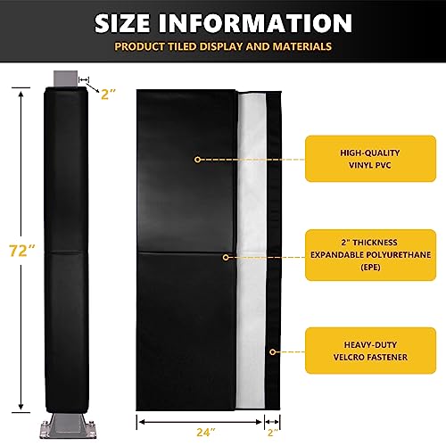 Image of 72 inch Tall Basketball Pole Pads, All-Weather Square Basketball Pole Padding Outdoor, 2 inch Thick Heavy Duty Wrap-Around Protective Pads for Fixed Height & Adjustable Basketball Hoop Poles