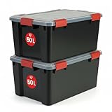 Iris Ohyama Luftdichte Kunststoff-Aufbewahrungsboxen mit Deckel, 50L, 2er-Set, Schwarz, Hermetischer wasserdichter Verschluss, Robuste Schnappverschlüsse, Stapelbar, Staubschutz, BPA-frei, AT-L