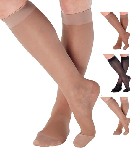ABSOLUTE SUPPORT - Compression Stockings for Women 20-30mmHg - Sheer Graduated Support Knee High for Varicose Veins Circulation, Edema, Arthritis, Leg Pain - Nude, Medium - A205NU2