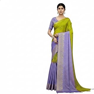 Dimani Innovative Solutions Women’s Pure Chinon Silk Saree – Multicolor Saree with Zari Floral Lines & Elegant Kanchi Bord... Price In India