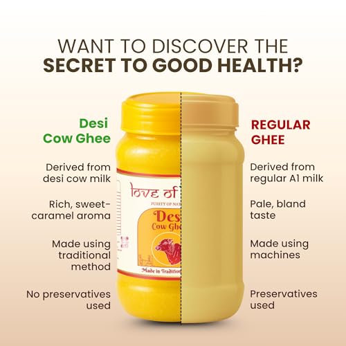 Image of Love of India Desi Cow Ghee 1 Litre Pack of 2 | Crafted using Traditional Indian Method | Danedar, Natural & Pure Cow Ghee | Ideal For Everyday Cooking & Puja