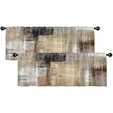Emvency 2 Pack Valances Window Treatments, Brown Abstract Modern Art Blackout Drapes Adjustable Curtain for Windows Living Room Kitchen Over Sink, 18x52 Inch Rod Pocket Valances