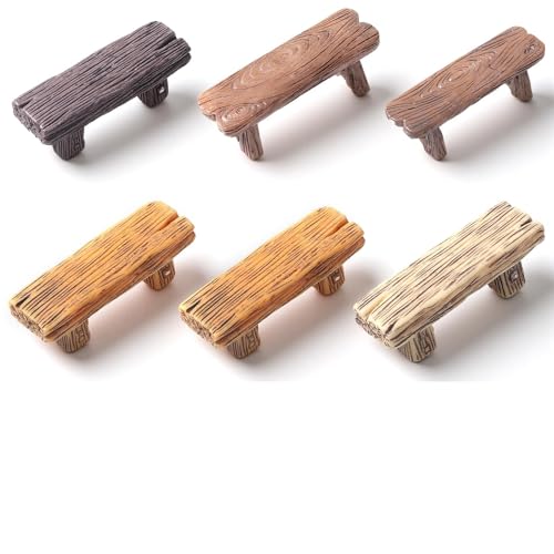 6PCS Resin Mini Bench Wooden Texture Miniature Bench Garden Stool Dollhouse Dcor for Miniature Gardens and DIY Design Decorations Bonsai (S/L)
