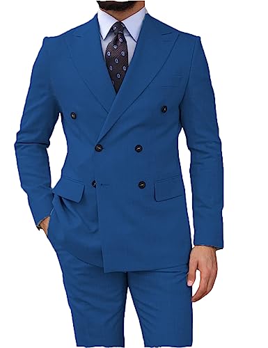 Summer Casual Men's Suits Regular Fit 2 Piece Party Tuxedos Linen Double Breasted Blazer Pants for Beach Wedding4