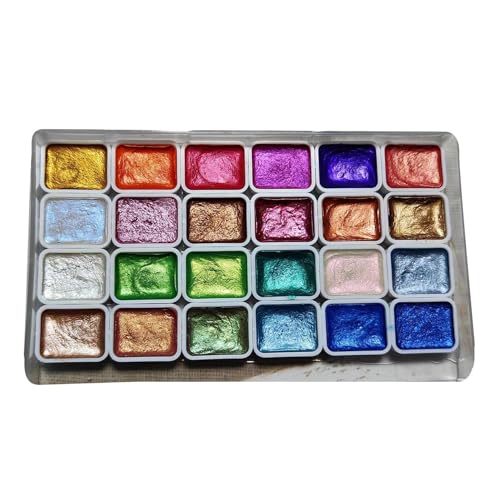 Furtryvl Juego de pintura de acuarela de 24 colores, caja de pintura sólida de acuarela con purpurina, juego de pintura de acuarela, juego de pintura de gouache portátil, paleta de pintura de acuarela