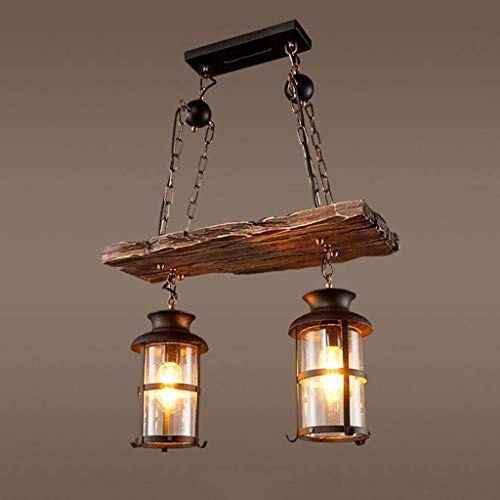 Lustre en fer forgé et bois noble style américain GZ Décoration