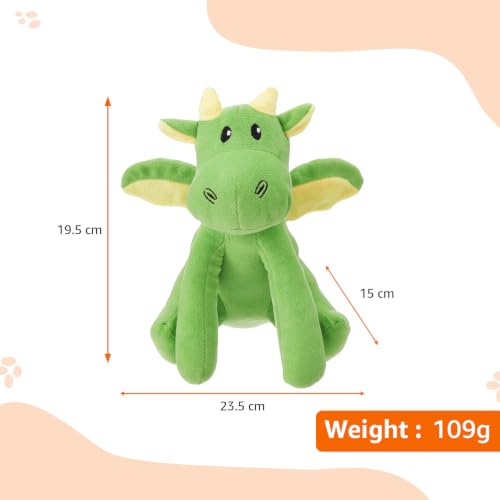 Image of Amazon Basics Green Bubble Dragon Squeaky Plush Dog Toy | Crinkle & Squeak Sound | Soft Cotton Stuffed | for Teething & Training | Ideal for Puppies & Small Dogs