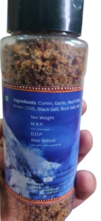 Himalayan Pahadi Jeera Lahsun Flavoured Salt, (सिलबट्टा पहाड़ी पिस्यूं लूण), 130 Grams, Sprinkler bottel,Traditional Mountain Spice Blend with Rock Salt, Aromatic Taste, Perfect for Daily Meals, Fruits & Salads, Snacks, Curd, Paranthas & Raitas, Travel & Trekking etc. - Image 3 thumbnail