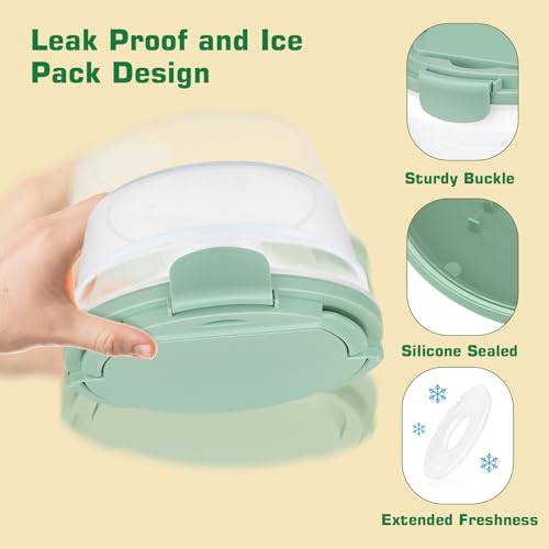 Image of Salad Container for Lunch, Bento Lunch Box 58-oz with 4 Compartments Tray and Ice Pack, Leak-Proof Salad Bowl with Lid for Adults, BPA-Free Lunch Box for Meal Prep & Food Storage(Green)