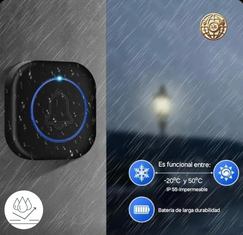 Miniatura 9 de 3jg Timbre Inalámbrico Impermeable Con 2 Receptores Enchufe, Timbre Puerta De Casa De 300m Alcance Para Interior Y Exterior, 38 Melodías Ajutables, 4 Niveles De Volumen, Indicador Led.