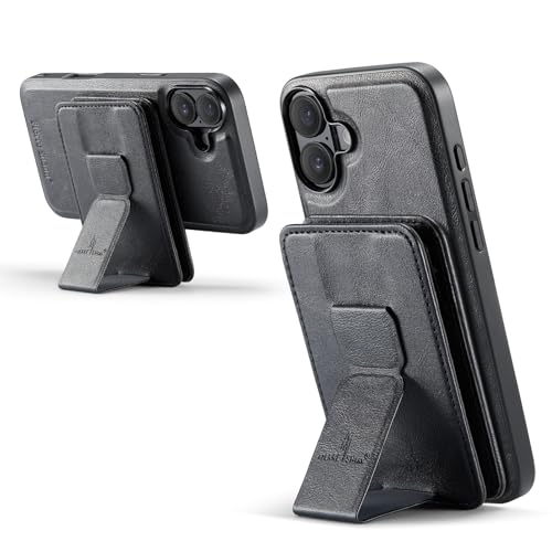 Étui iPhone 15 noir avec porte-cartes amovible et support magnétique à rabat en silicone